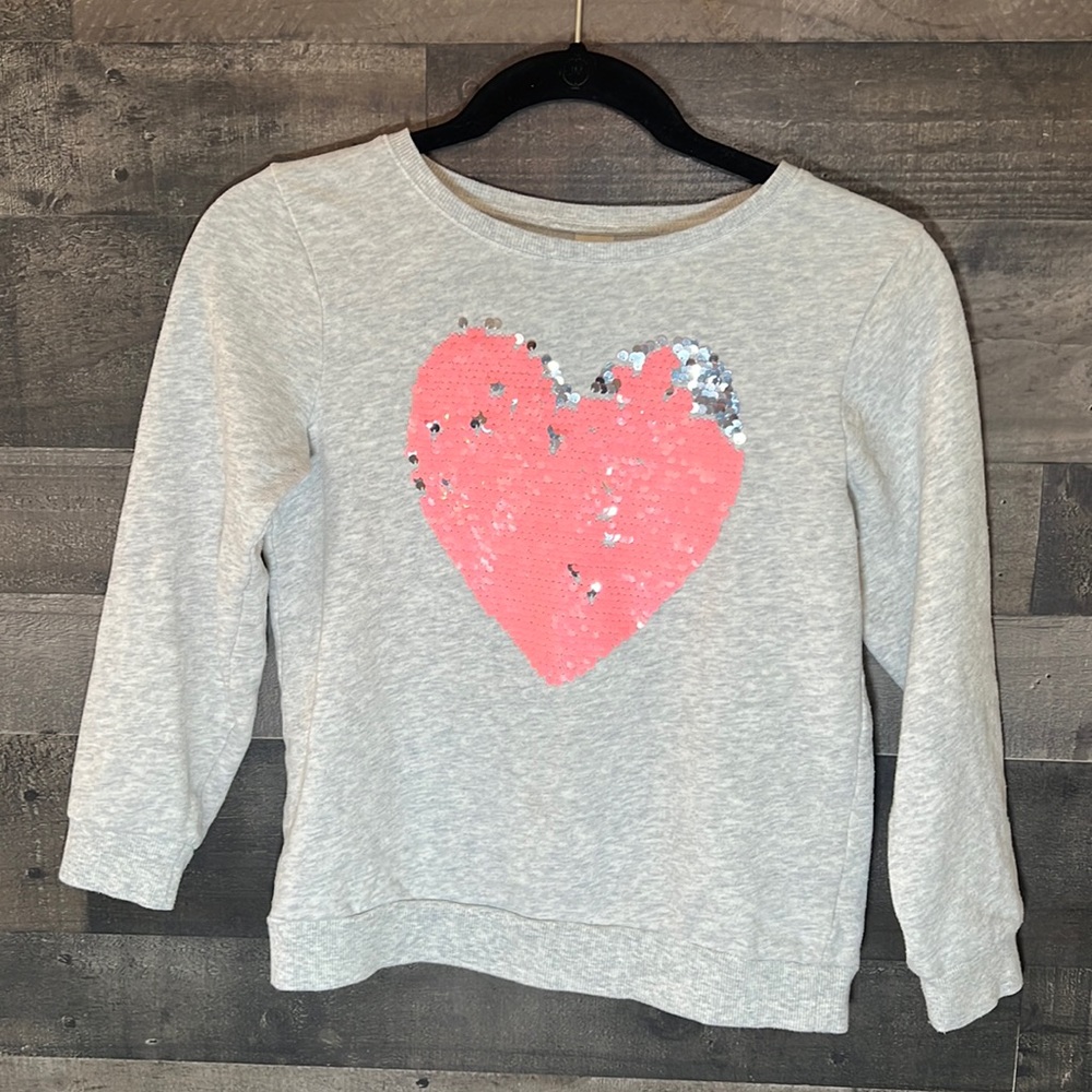 Gray Oshkosh SweatShirt with Pink and Silver Flip Sequins Heart